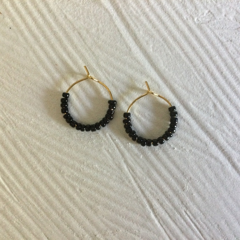 Black & Gold Beaded Hoops